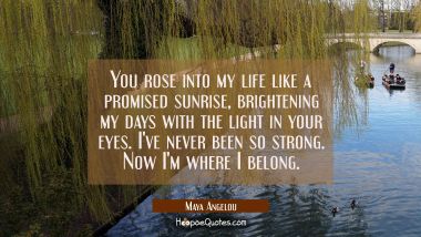 You rose into my life like a promised sunrise brightening my days with the light in your eyes. I&#039;ve Maya Angelou Quotes