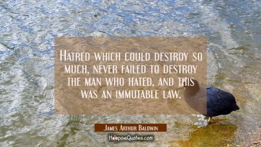 Hatred which could destroy so much never failed to destroy the man who hated and this was an immuta James Arthur Baldwin Quotes
