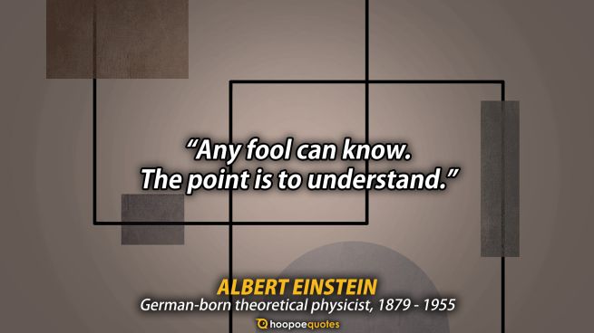 Any fool can know. The point is to understand. - Albert Einstein Quote