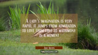A lady&#039;s imagination is very rapid, it jumps from admiration to love from love to matrimony in a mo Jane Austen Quotes