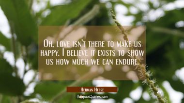 Oh, love isn&#039;t there to make us happy. I believe it exists to show us how much we can endure. Herman Hesse Quotes